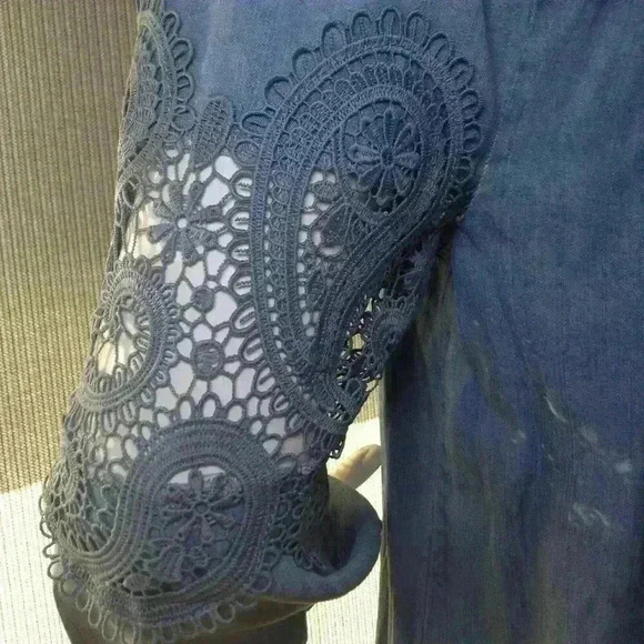 Neiman Marcus Tunic/Dress;denim with lace; Off shoulder, avant garde, cute, chic - Picture 4 of 5